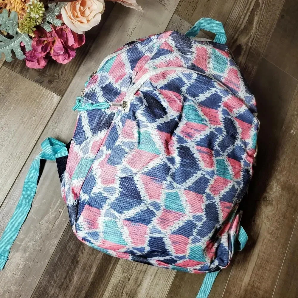 Multicolor Graphic Backpack School Bag with Two Zippers